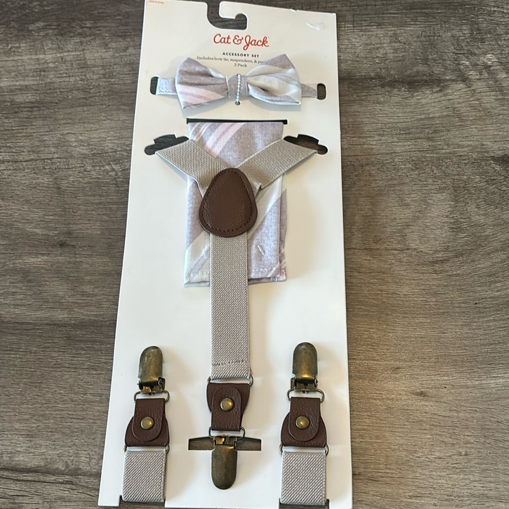 NWT Cat & Jack accessory set bow tie, suspenders and pocket square